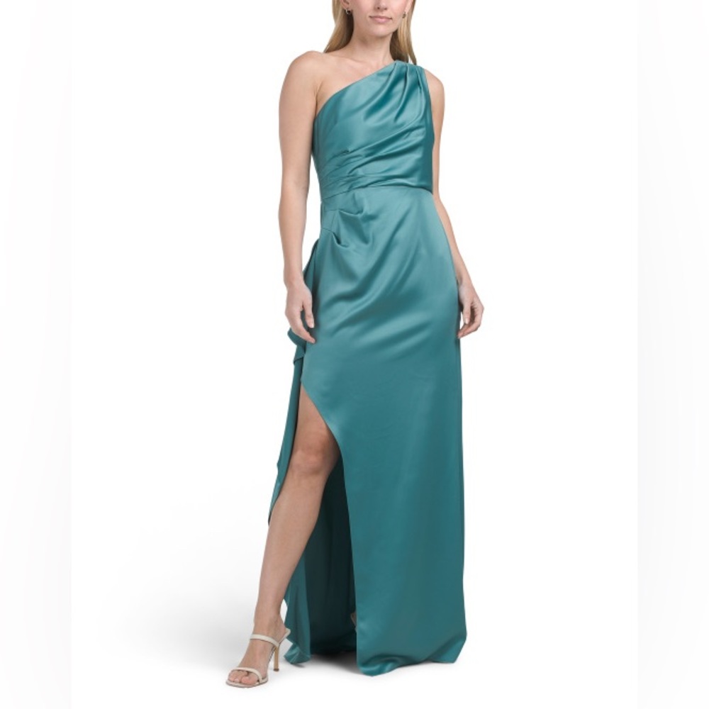 Adrianna Papell Teal One-Shoulder Gown